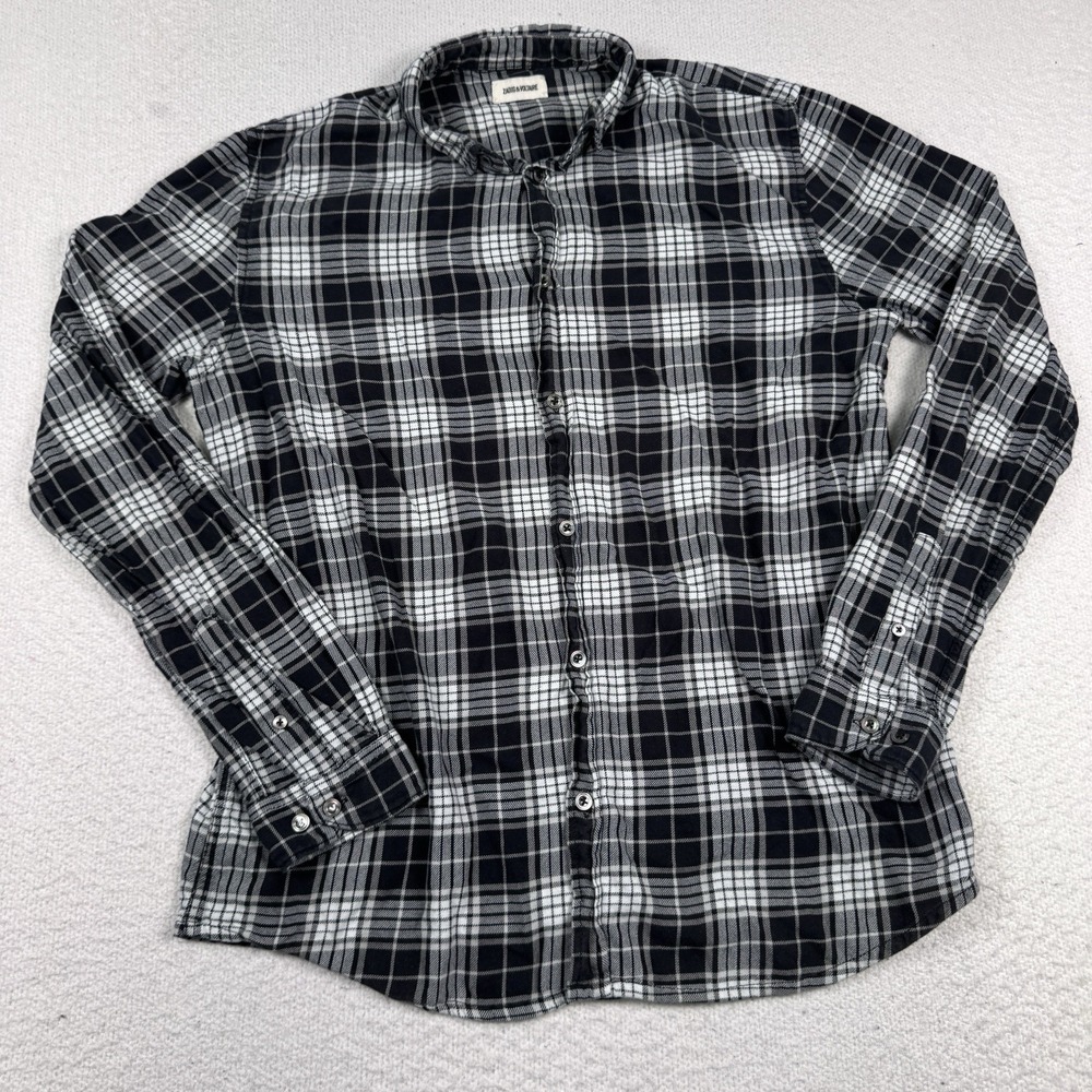 Zadig & Voltaire Shirt Men's 42 Saly Check Plaid Button‎ Up Long Sleeve Black